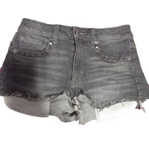 Vintage Hi Rise Festival American Eagle Jean Shorts cut off studded grey black